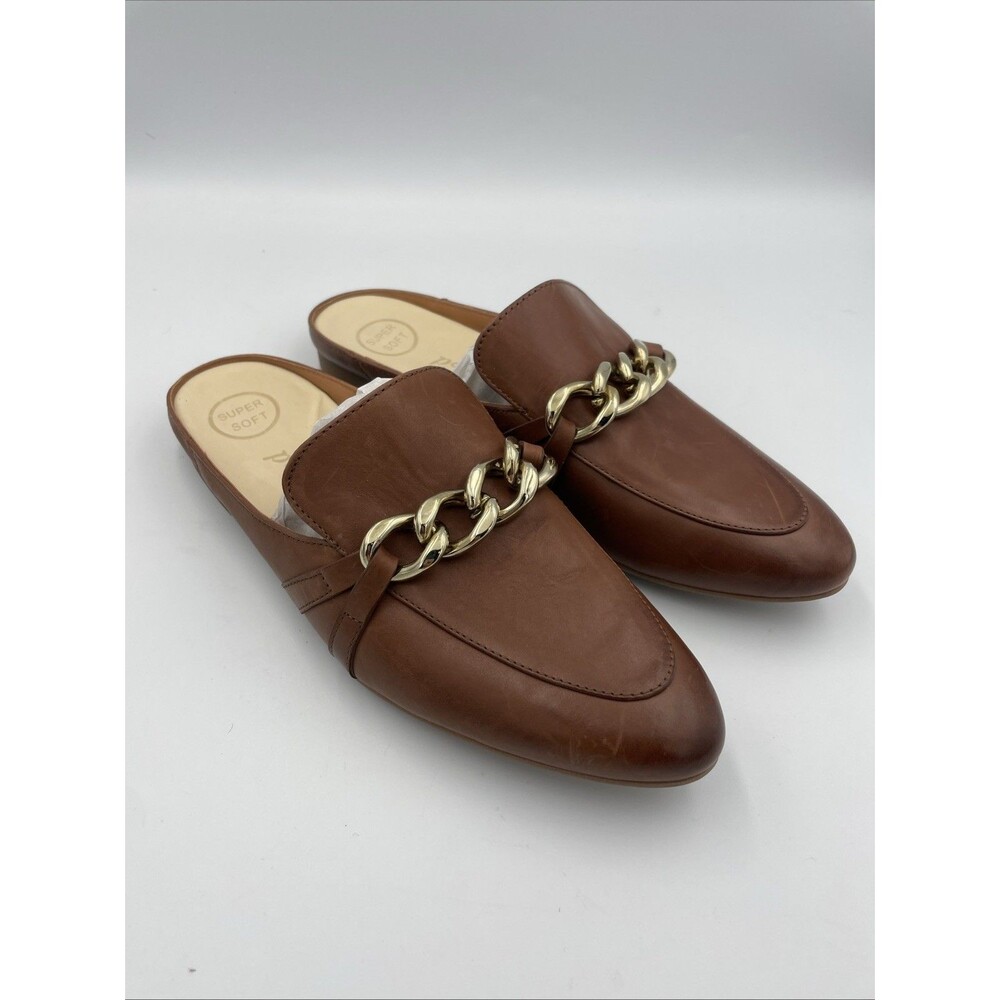 Paul Green Cynthia slide Nougat Leather Women's 6.5 M Mule Flat Camel Gold Chain